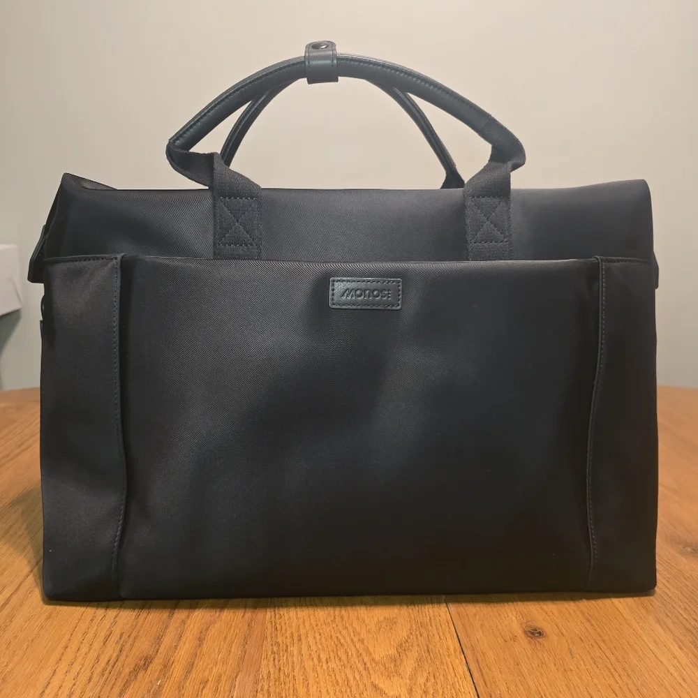 Monos Metro Duffel Black Vegan Leather Travel Bag Quicksnap Water Reaistant - Picture 1 of 16